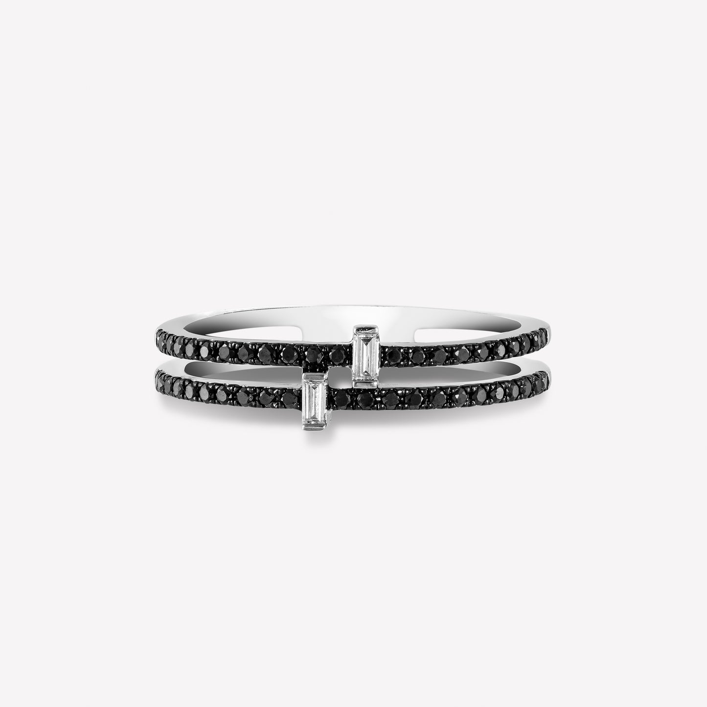 Double Cross 18K White Gold Black and White Diamond Ring