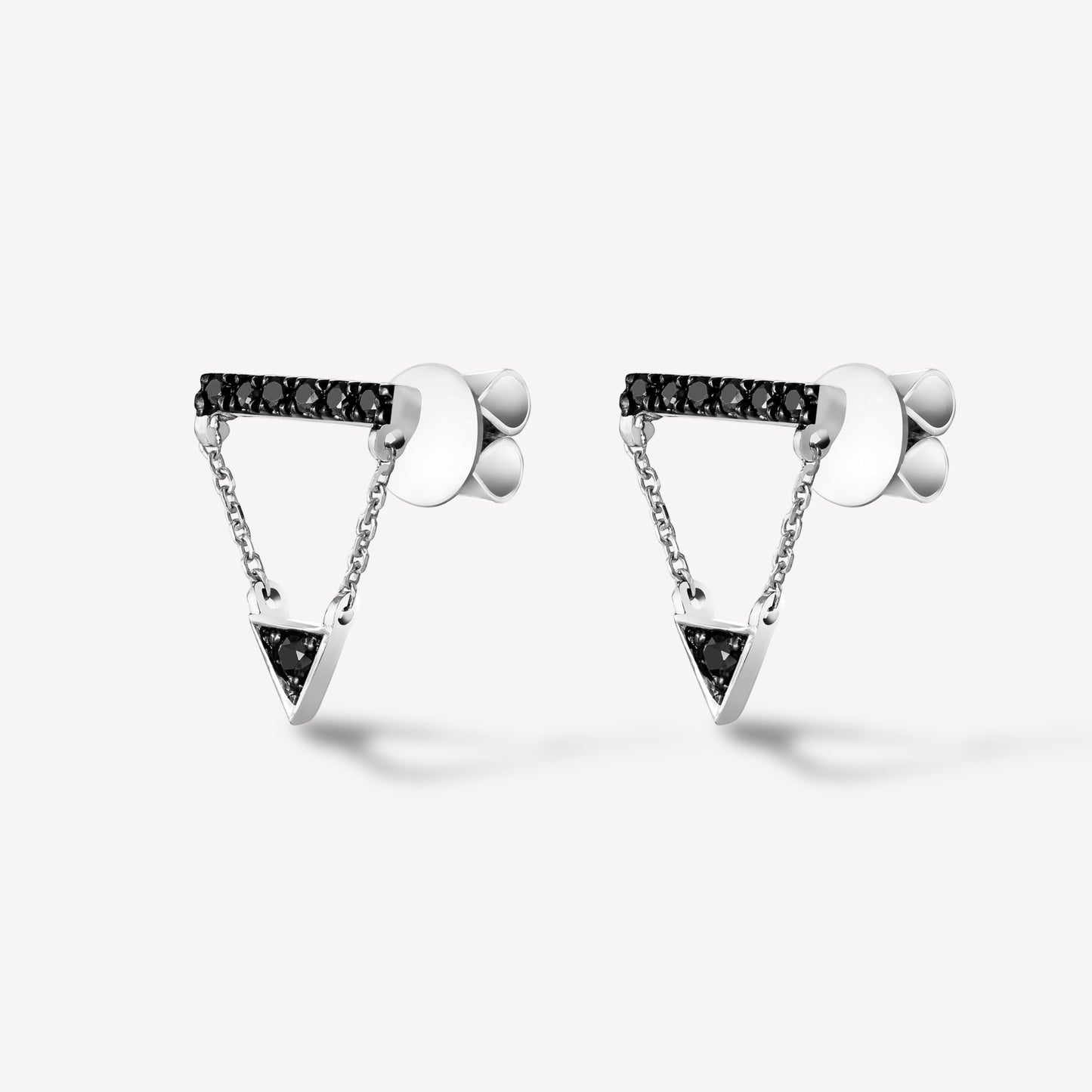Triangle 18K White Gold Black Diamond Earrings