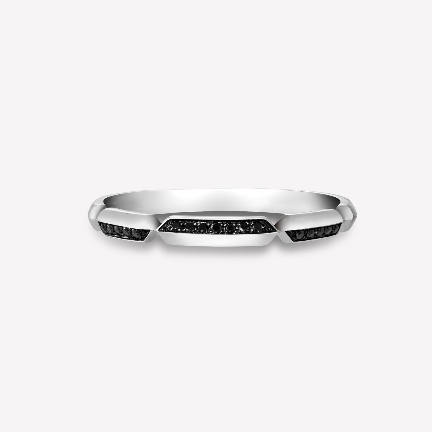 Hexagon White Gold Black Diamond Ring