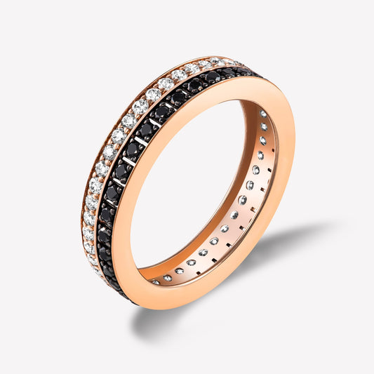 Halo Rose Gold Black & White Diamond Ring
