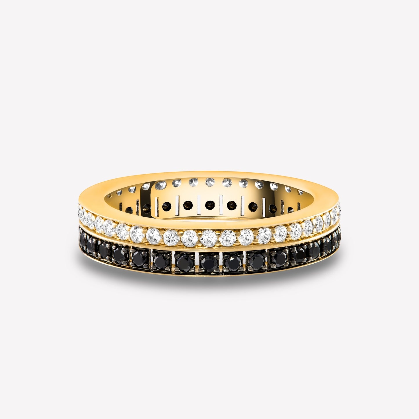 Halo Yellow Gold Black & White Diamond Ring
