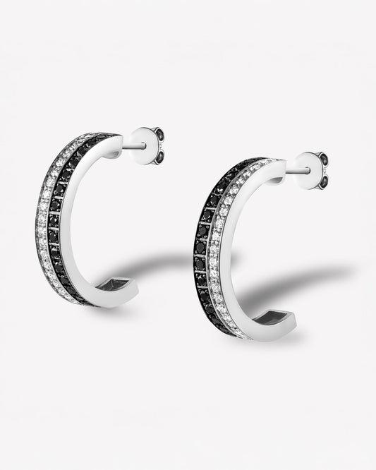 Halo White Gold Black & White Diamond Earrings