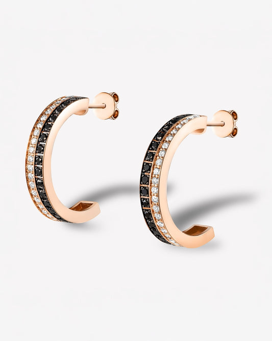 Halo Rose Gold Black & White Diamond Earrings