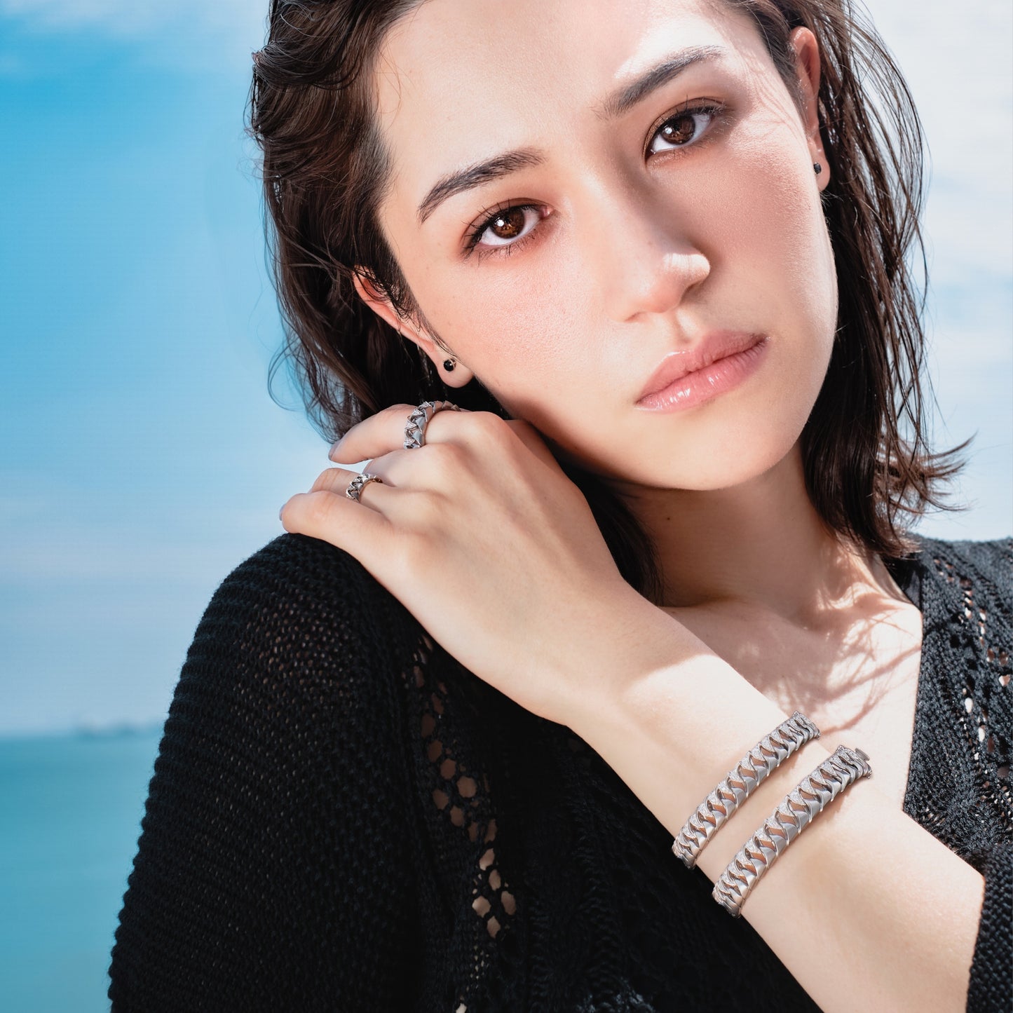 Shark Platinum & Titanium Diamond Deluxe Bangle
