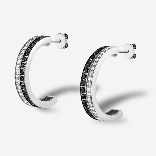 Halo 18K White Gold Black & White Diamond Earrings