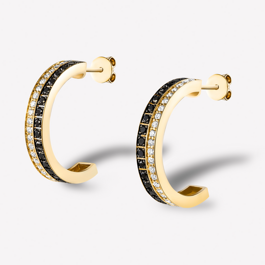 Halo 18K Yellow Gold Black & White Diamond Earrings