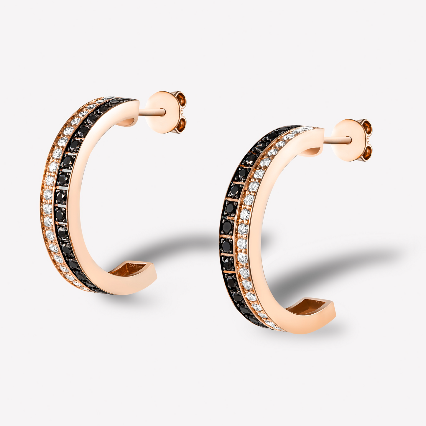 Halo 18K Rose Gold Black & White Diamond Earrings