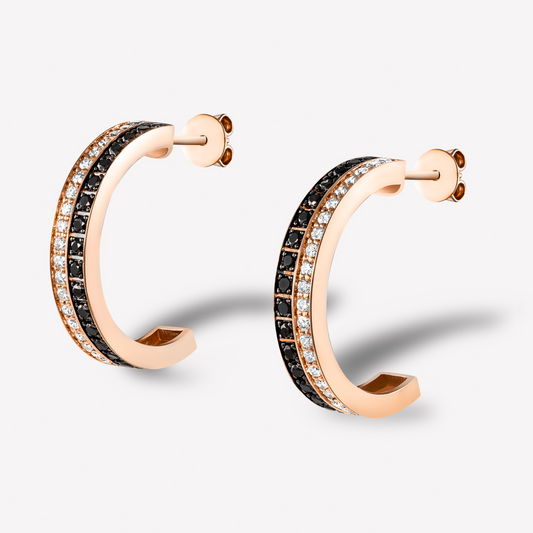 Halo 18K Rose Gold Black & White Diamond Earrings